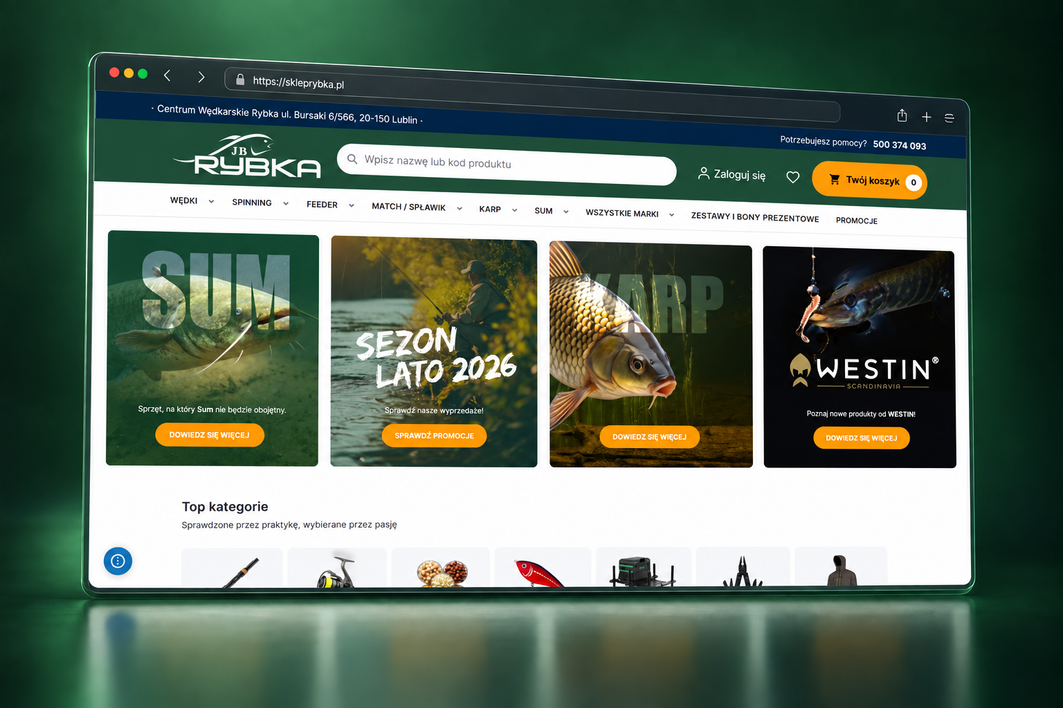 Mockup rzeczywistego sklepu internetowego SklepRybka.pl
